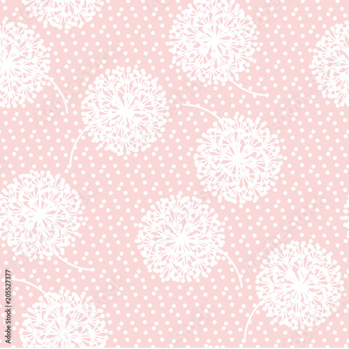 Tender pale color abstract dandelion flowers seamless pattern.