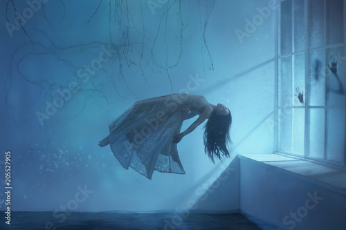 Cuadros en Lienzo A ghost girl with long hair in a vintage dress