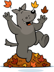 Sticker - Cartoon Wolf Autumn