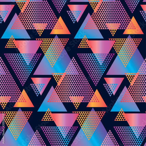 Concept triangle geometric seamless pattern on black background.