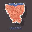 Sticker outline map of the Indonesian capital Jakarta