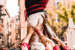 People building human tower in Catalonia