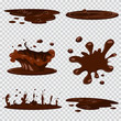Puddle mud vector cartoon set isolated on transparent background. Chocolate splash icon collection.