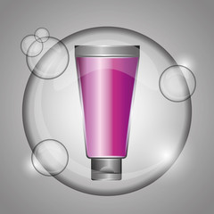 Sticker - cosmetic cream tube beauty care skin bubble vector illustration