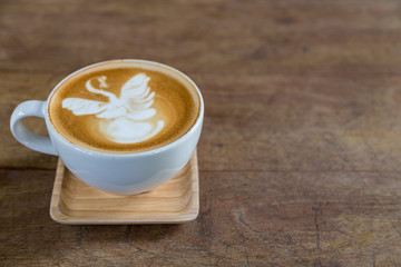 Wall Mural - latte coffe on wood table