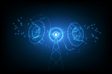 Fototapete - vector internet signal spot, antenna communication technology