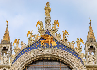 Facade of Saint Mark's Basilica on Saint Mark's square in Venice Italy