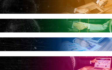 collection of wide banner of business concept. web design. index. tag labels. header. hooter.