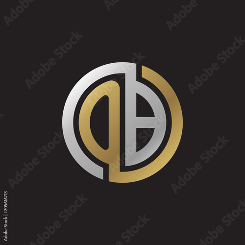 Initial letter OB, looping line, circle shape logo, silver gold color ...