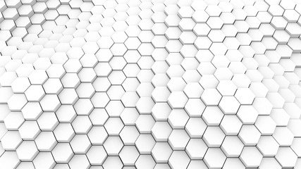 Aufkleber - Many abstract geometric hexagons as wave, optical Illusion, computer generated 3D rendering backdrop