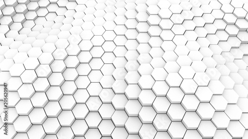 Fotomural Many abstract geometric hexagons as wave, optical Illusion, computer generated 3
