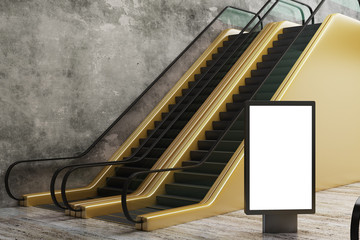 Fototapete - Golden escalator with empty banner