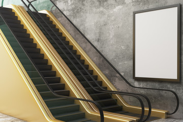 Fototapete - Golden escalator with empty frame