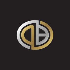 Initial letter OB, looping line, ellipse shape logo, silver gold color on black background