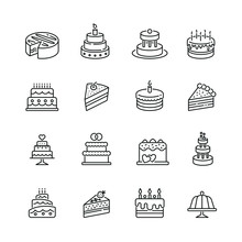 Cakes Related Icons: Thin Vector Icon Set, Black And White Kit