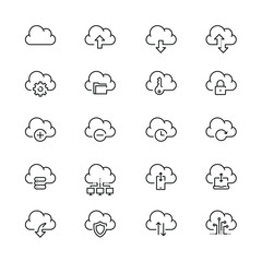 Wall Mural - Computer cloud related icons: thin vector icon set, black and white kit
