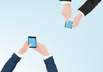 businessmen holding mobile phone illustration - business communication