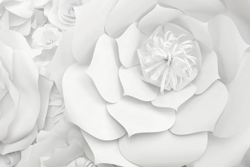 White paper flower wall, floral background, bridal bouquet, wedding card, greeting card template