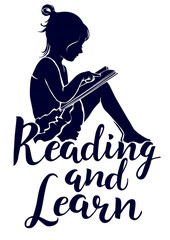 Wall Mural - Learn and read lettering with the silhouette little girl reading