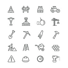 Construction Related Icons: Thin Vector Icon Set, Black And White Kit