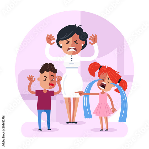 Little Child Baby Brother And Sister Fighting And Mother Character Have Angry Face Expression Family Relationship Problem Concept Vector Flat Cartoon Design Graphic Isolated Illustration Buy This Stock Vector And Explore Most relevant best selling latest uploads. child baby brother and sister fighting