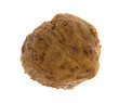Single cooked meatball on a white background.