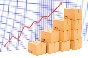 Chart of increasing exportation and shipping, growing chart. 3D rendering