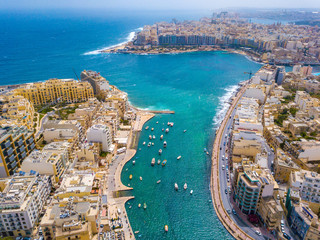 Wall Mural - beautiful aerial view of the spinola bay, st. julians and sliema town on malta.