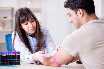 Patient during blood test sampling procedure taken for analysis