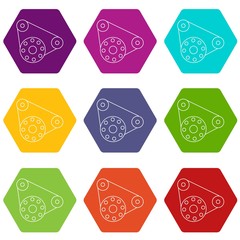 Poster - Motor icons 9 set coloful isolated on white for web