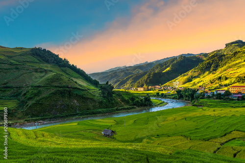 Fotografie, Obraz Beautiful mountain with rice terraced view point at Mu Cang Chai district, Yen B