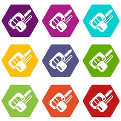 Poster - Auto key icons 9 set coloful isolated on white for web