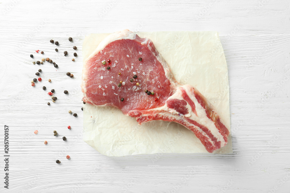Fresh raw pork rib on kitchen table