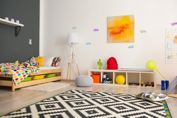 Poster - modern room interior with comfortable bed for child