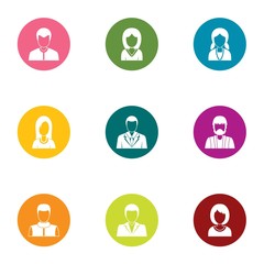 Poster - Personage icons set. Flat set of 9 personage vector icons for web isolated on white background