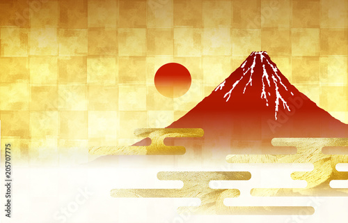 金箔の屏風を背景にした富士山 Stock イラスト Adobe Stock