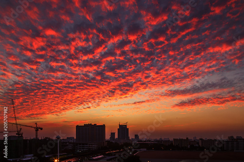 Cirrocumulus Cloud With Sunset Sunset Sky Clouds City Sun Landscape Orange Evening Dusk Cloud Sunrise Nature Red Night Skyline Silhouette Light Dawn Blue Twilight Beautiful Buy This Stock Photo And Explore