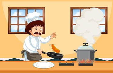 Wall Mural - A Professional Chef Cooking Food