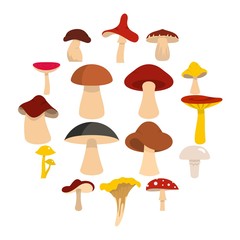 Wall Mural - Mushroom icons set in flat style isolated vector illustration