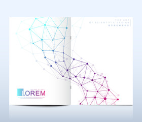 Poster - Modern vector template for brochure, leaflet, flyer, cover, catalog in A4 size. DNA helix, DNA strand, molecule or atom, neurons. Abstract structure for Science or medical background.