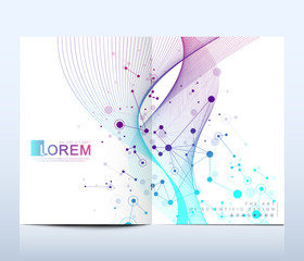 Poster - Modern vector template for brochure, leaflet, flyer, cover, catalog in A4 size. DNA helix, DNA strand, molecule or atom, neurons. Abstract structure for Science or medical background.
