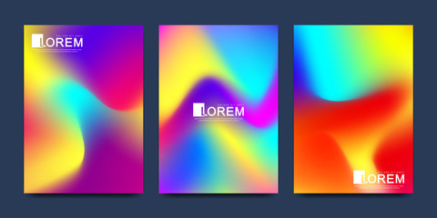 Aufkleber - Modern vector template for brochure, leaflet, flyer, cover, catalog in A4 size. Abstract fluid 3d shapes vector trendy liquid colors backgrounds set. Colored fluid graphic composition illustration.