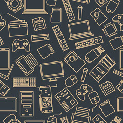 Fototapete - Seamless pattern from a set of computer and gadget icons, vector illustration.