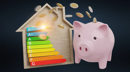 Wall Mural - energy chart rating and piggy bank illustration 3d rendering