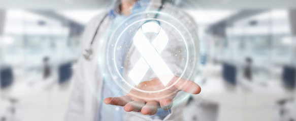 Fototapete - Doctor using digital ribbon cancer interface 3D rendering