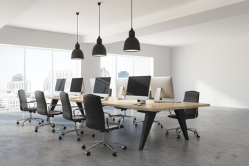 Poster - Coworking interior, long table with computers