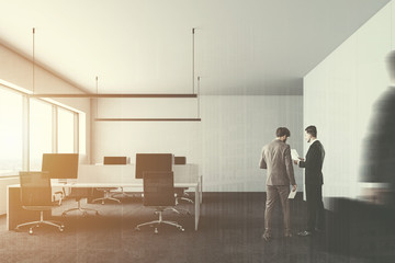 Poster - White wall modern company office computers, people