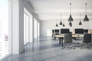 Poster - Front view of office long table with computers