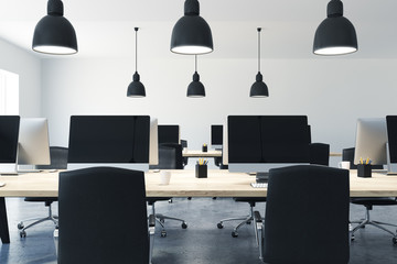 Poster - Close up of office long table with computers
