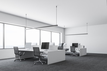 Poster - White modern company office, computers side view